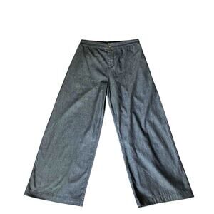 Women's Buru High Rise Flat Front Wide Leg Palazzo Pant Cotton Chambray Size S